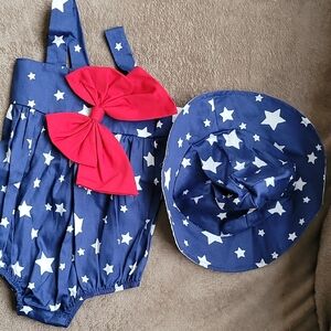 Starry Blue Baby Romper with Hat